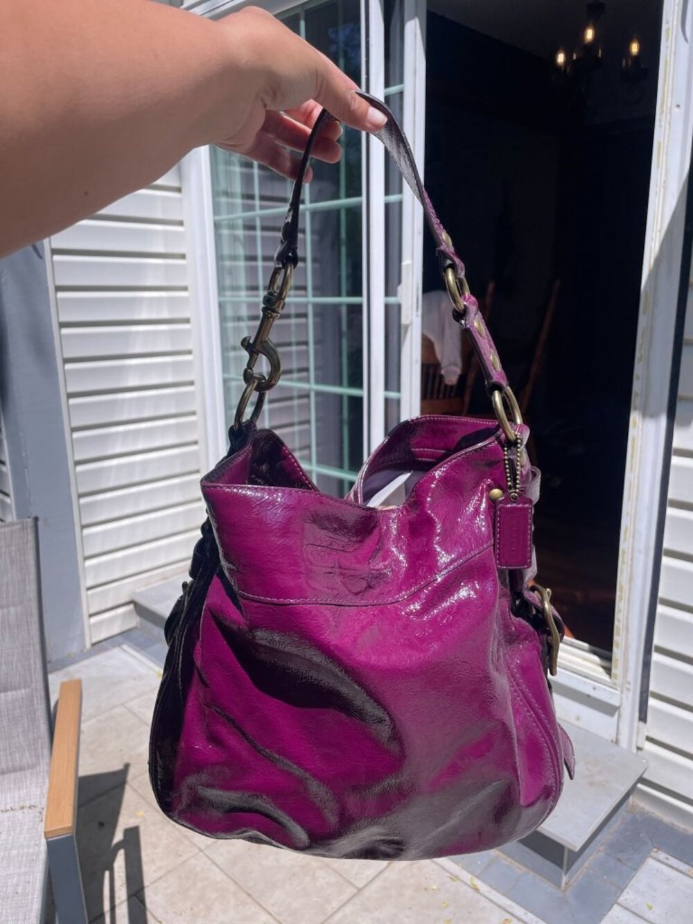 Coach Zoe Large Hobo Shoulder Bag Plum Purple Patent Leather Vintage 12776 - Picture 5 of 16